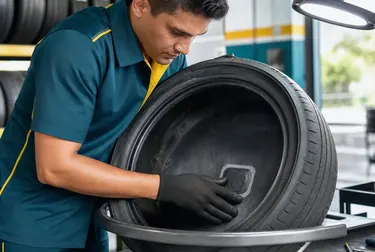 Mecânico realizando conserto de pneu em Bragança Paulista.