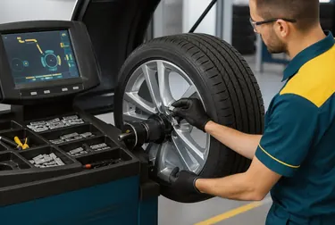 Profissional balanceando rodas de automóvel em Bragança Paulista.